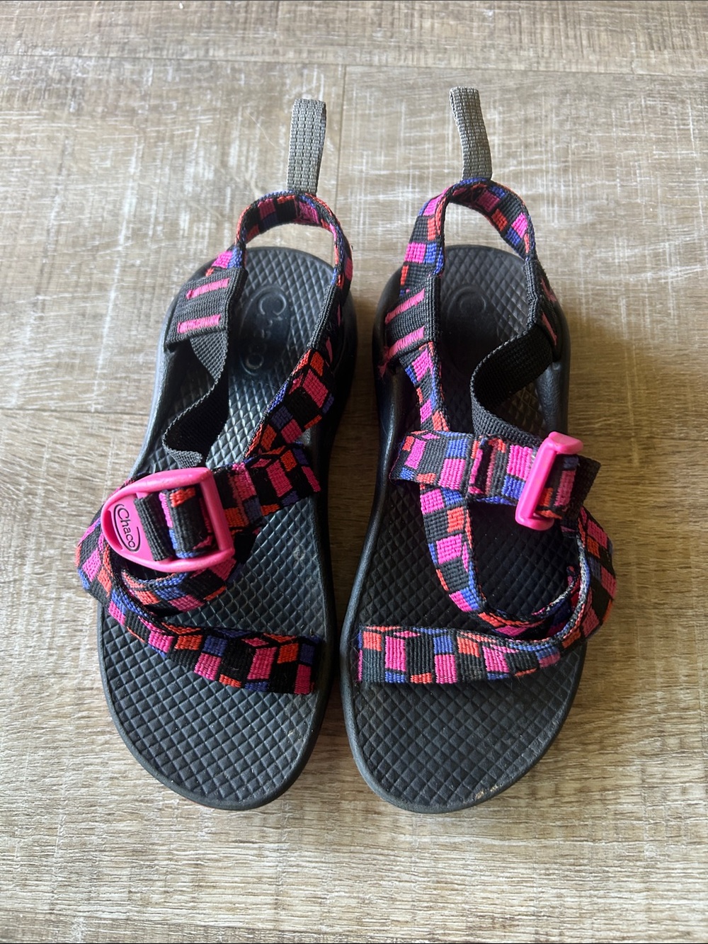 ▶️ Chaco Girls Z Strap Sandals Size 13 Pink Black Outdoor Comfort Adjustable